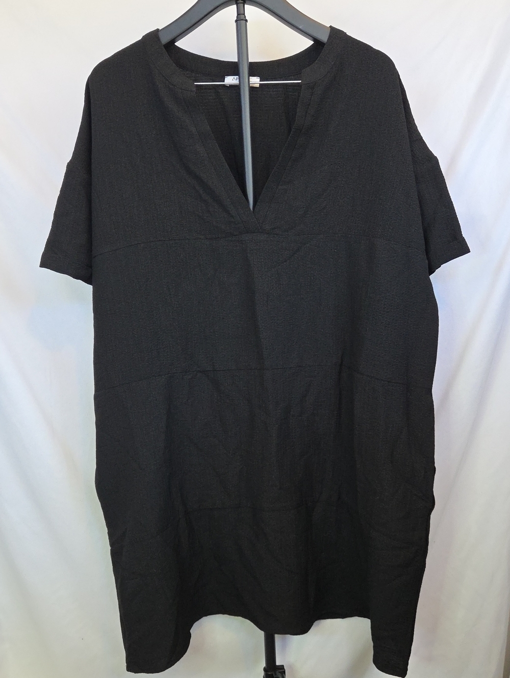 Black V-Neck Short Sleeve Tunic Swim Coverup Dress